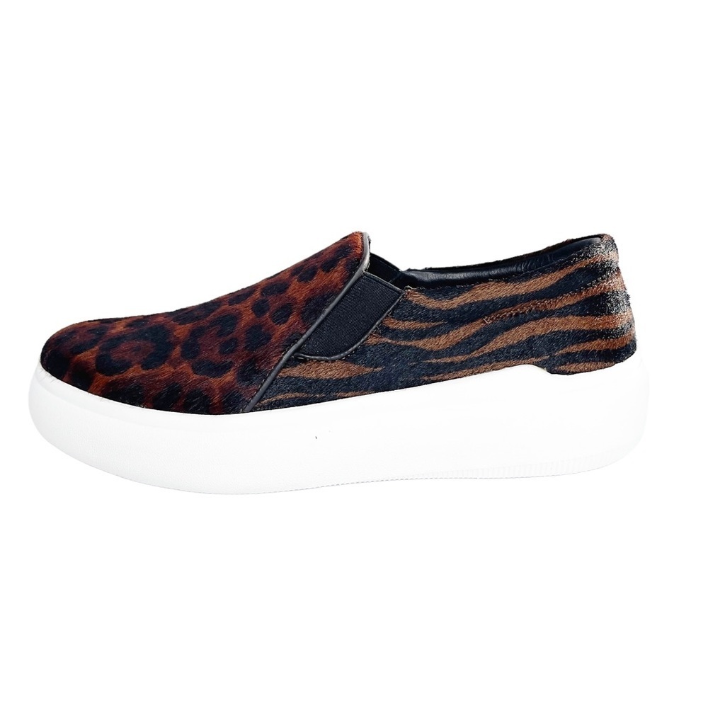 Trask Lorene Brown/Black Animal Print Calf Hair Platform Slip On Shoe Sz 7 NWOT